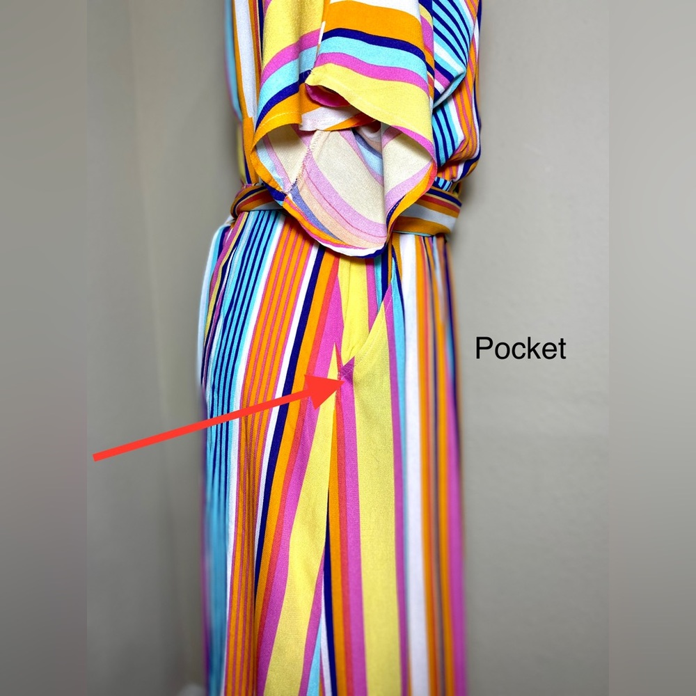 Maxi Dress Francesca's Harper Heritage Striped V-neck Colorful Festival Dress - Picture 14 of 17